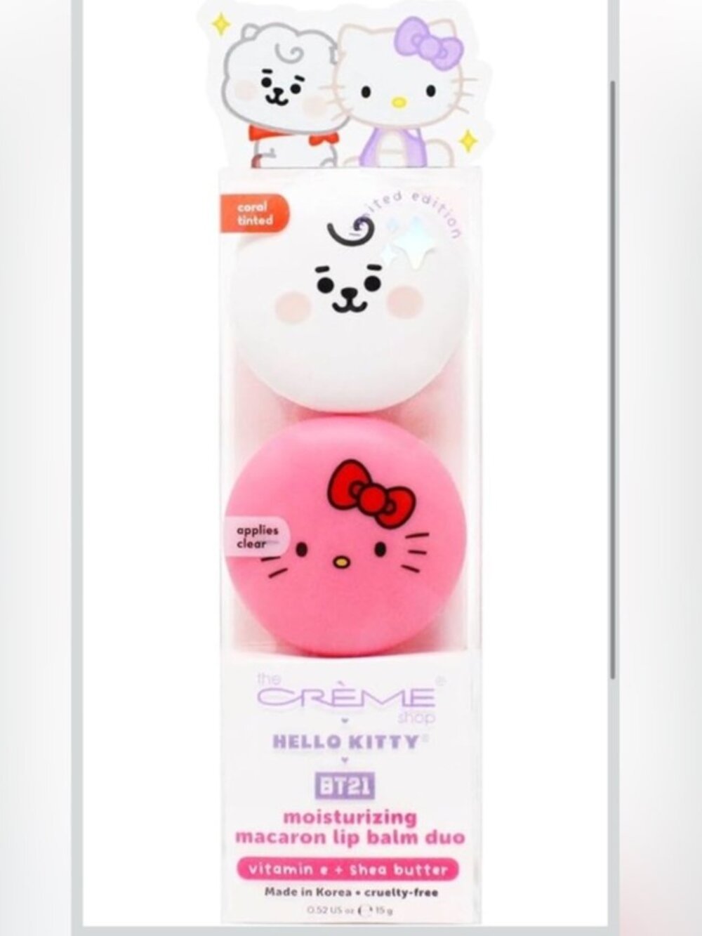 The Crème Shop x Hello Kitty x BT21 Moisturizing Macaron Lip Balm Duo